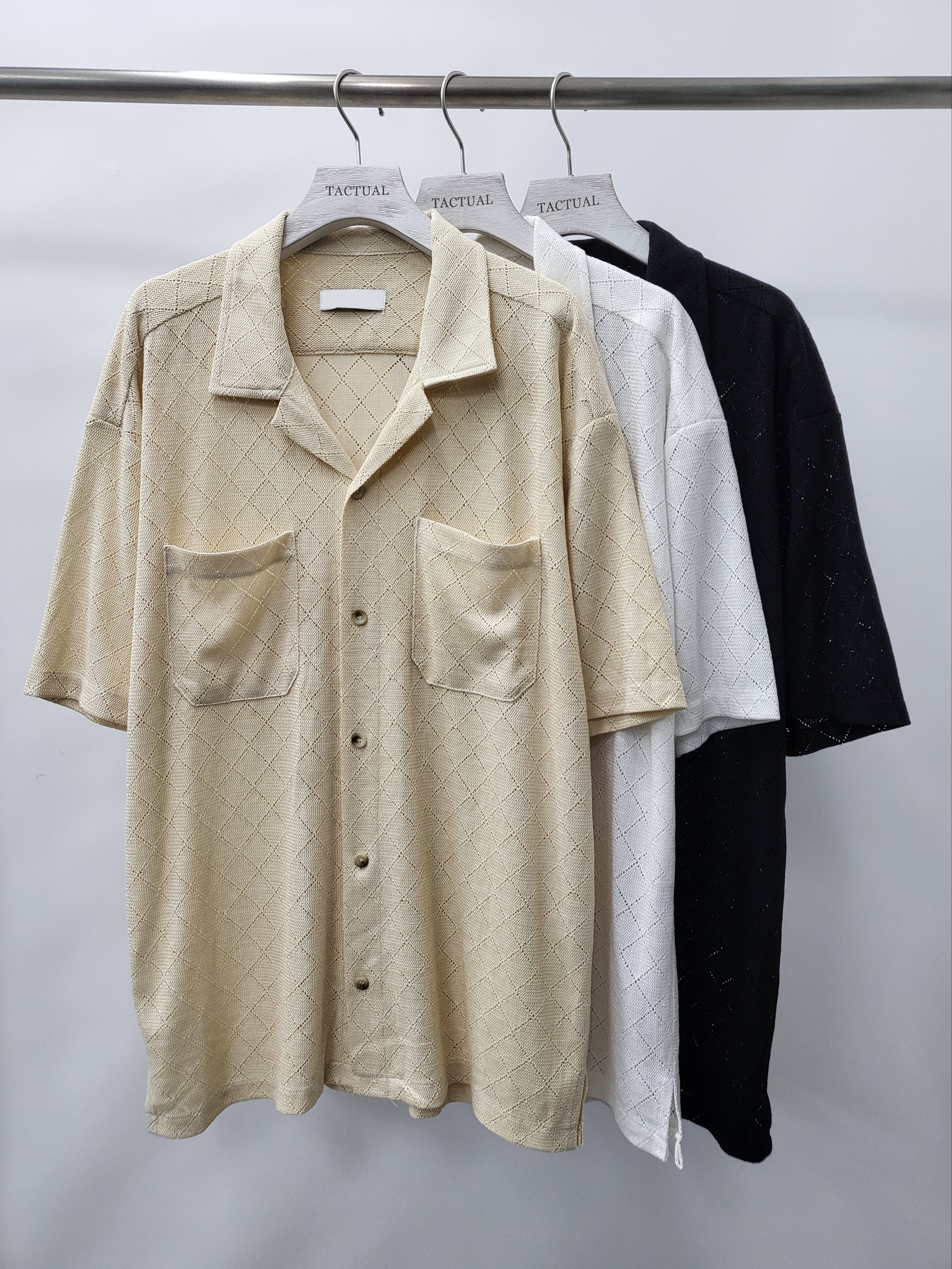 淨色暗菱格短袖恤衫 S2112