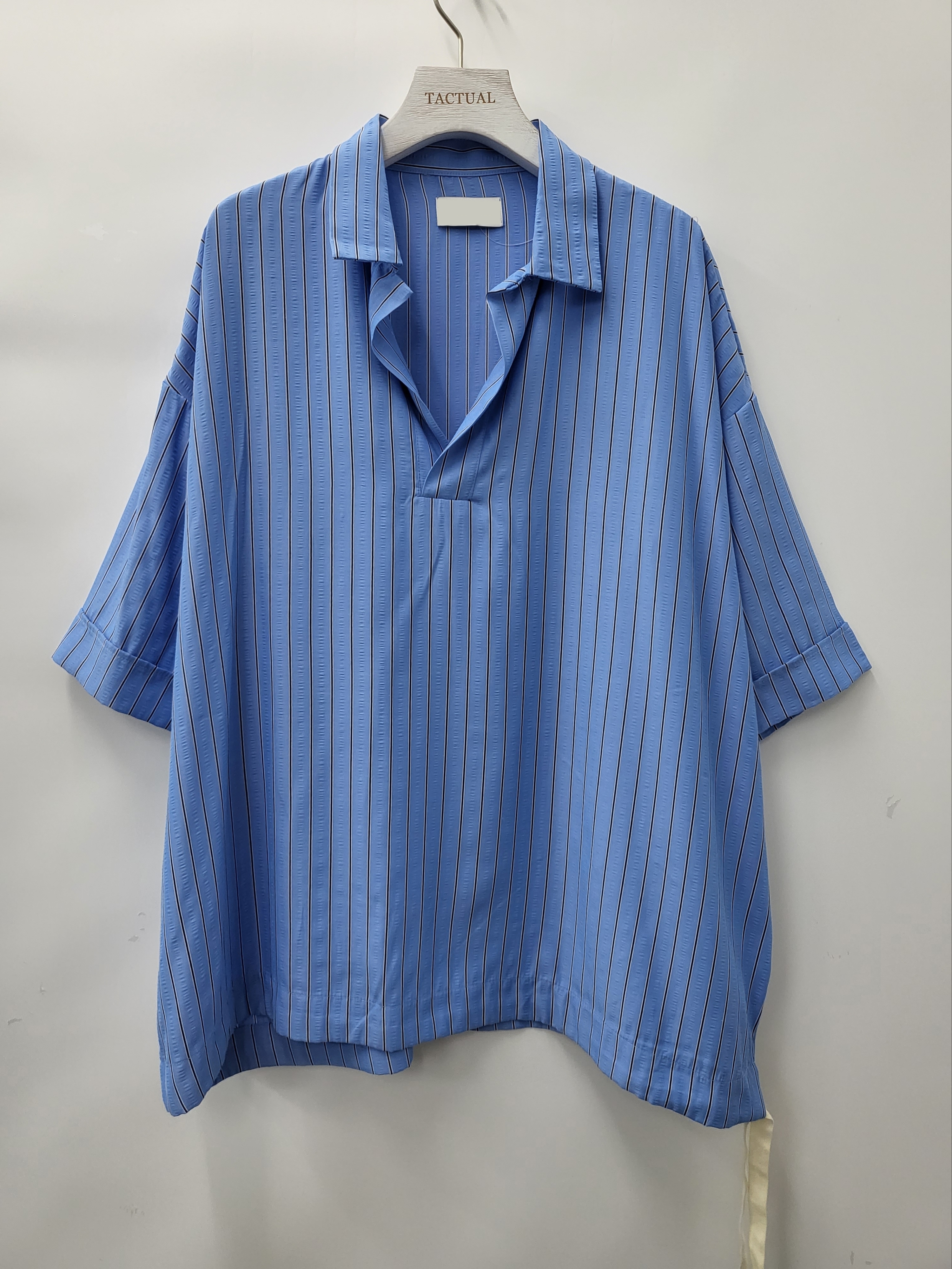 半開胸條紋短袖恤衫 S2114