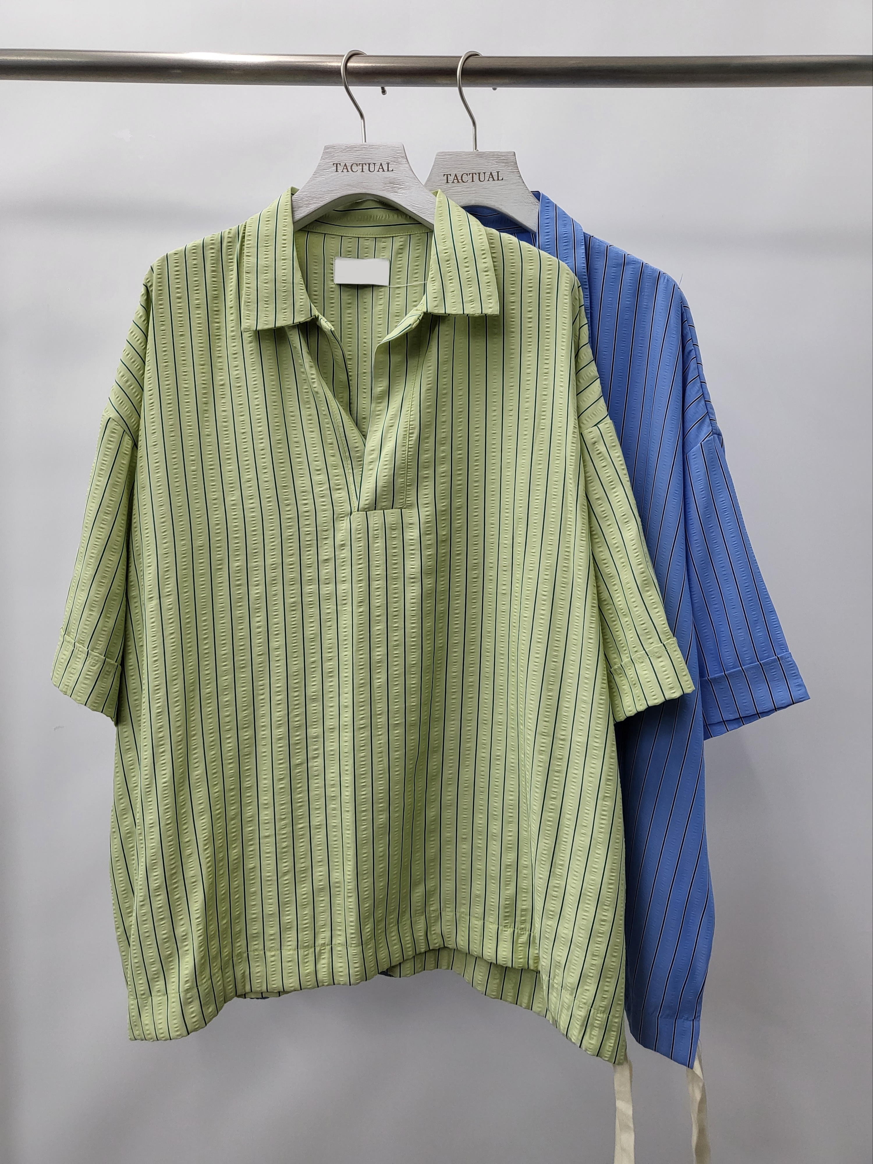 半開胸條紋短袖恤衫 S2114