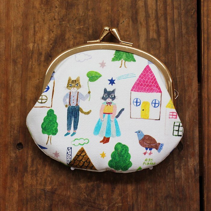 布川愛子 貓咪城鎮 帆布口金包 零錢包｜日本表現社
