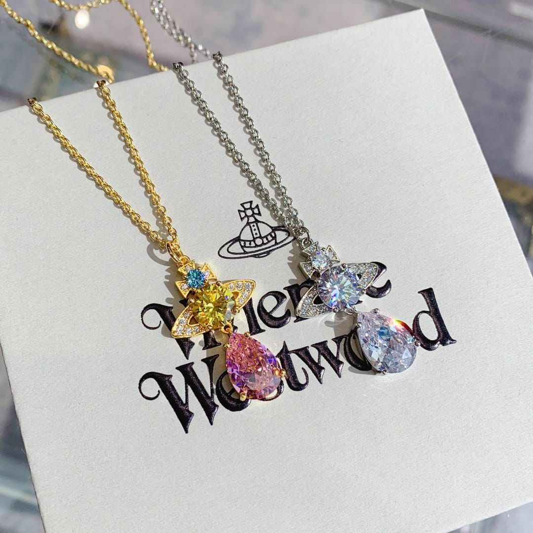 Vivienne Westwood 西太后土星水滴人魚淚彩鑽項鏈（金 / 銀）