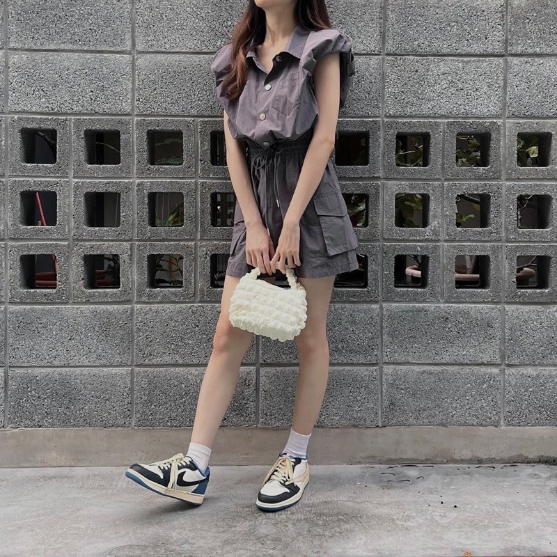 翻領工裝風泡泡袖縮腰洋裝/二色