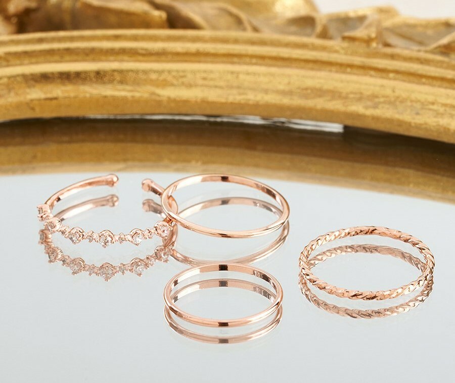 韓國WING BLING授權 日常點綴玫瑰金四入戒指組