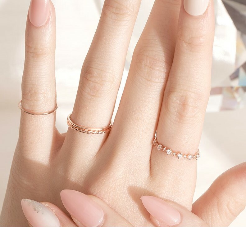 韓國WING BLING授權 日常點綴玫瑰金四入戒指組