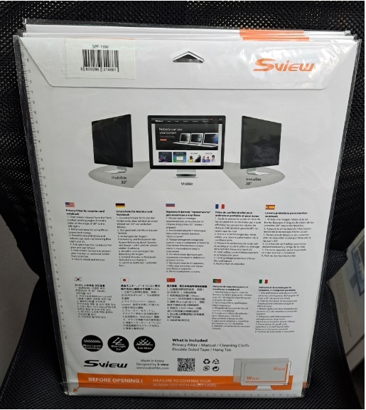 SVIEW 防藍光電腦熒幕保護片- 19吋 (409x256mm) (Part No.: SPF-19W)(韓國製造)<可幫忙改呎吋>