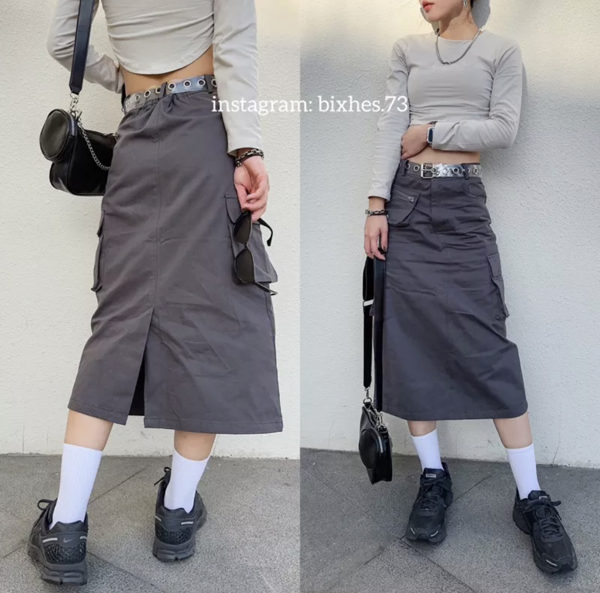 美式多口袋工裝裙( D00004)