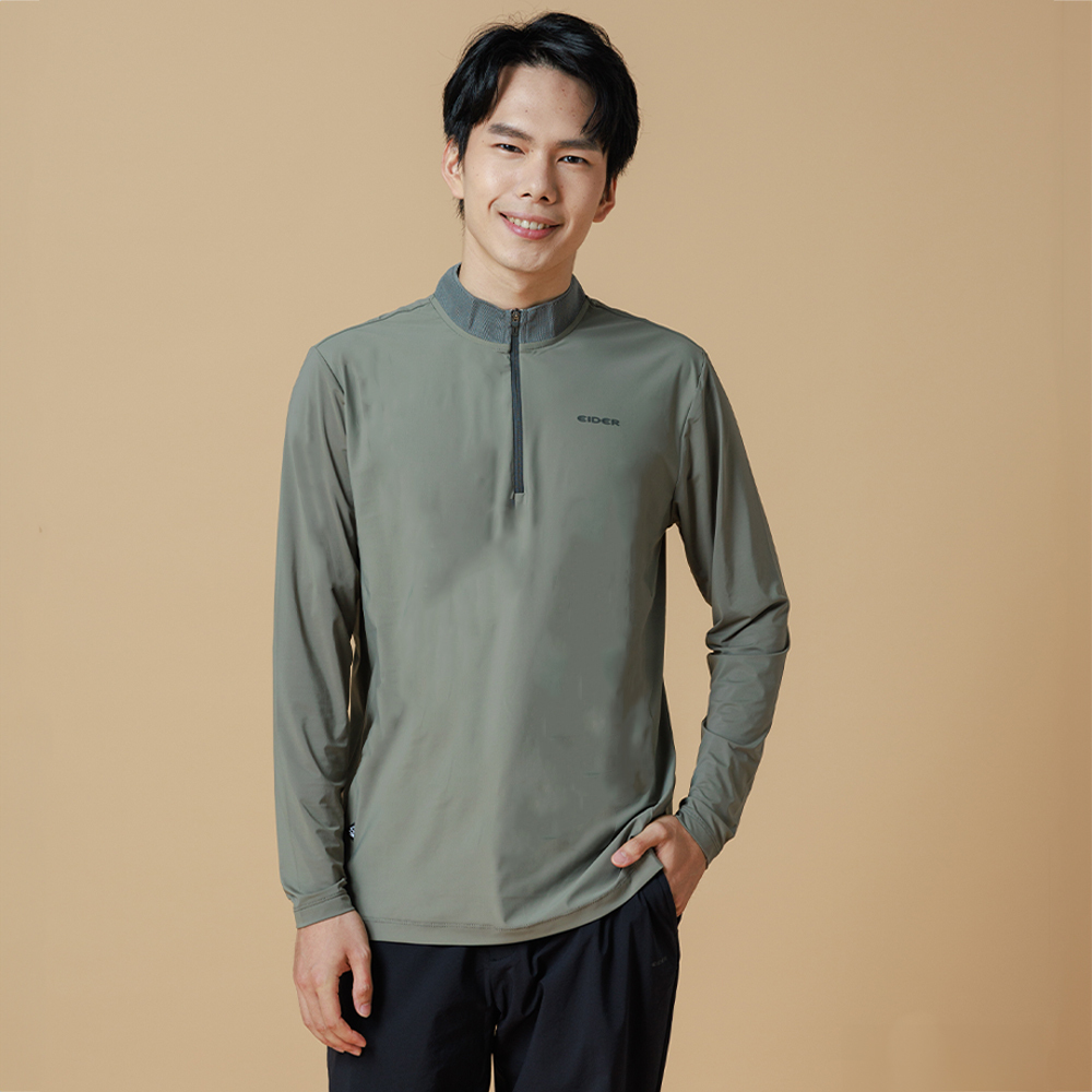 【EIDER】男涼感長袖拉鍊上衣 / 23EDMM23235-[卡其綠]