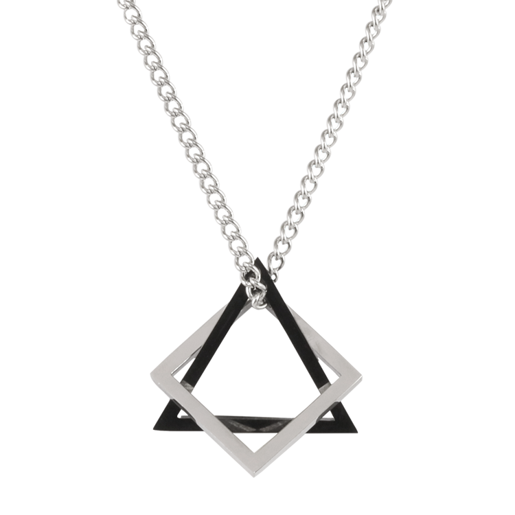 白鋼項鍊，男士項鍊 簡約幾何三角形；網帥潮男同款百搭項鍊（3314黑銀）