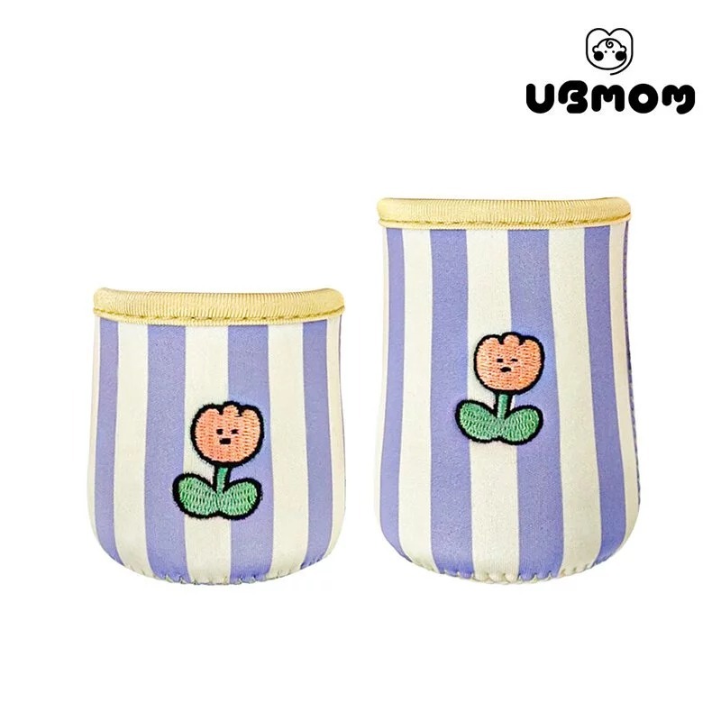 Ubmom 吸管杯保温套 - 薰衣草紫色 (圓形鬱金香刺繡)