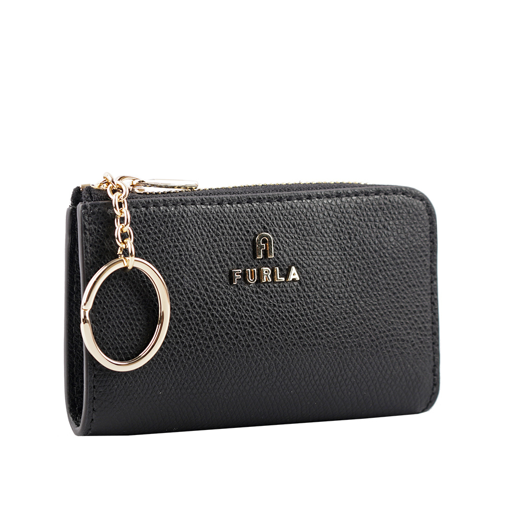 【FURLA】Camelia L 型拉鍊附鑰匙圈零錢/卡夾包(黑色) WR00435 ARE000 O6000