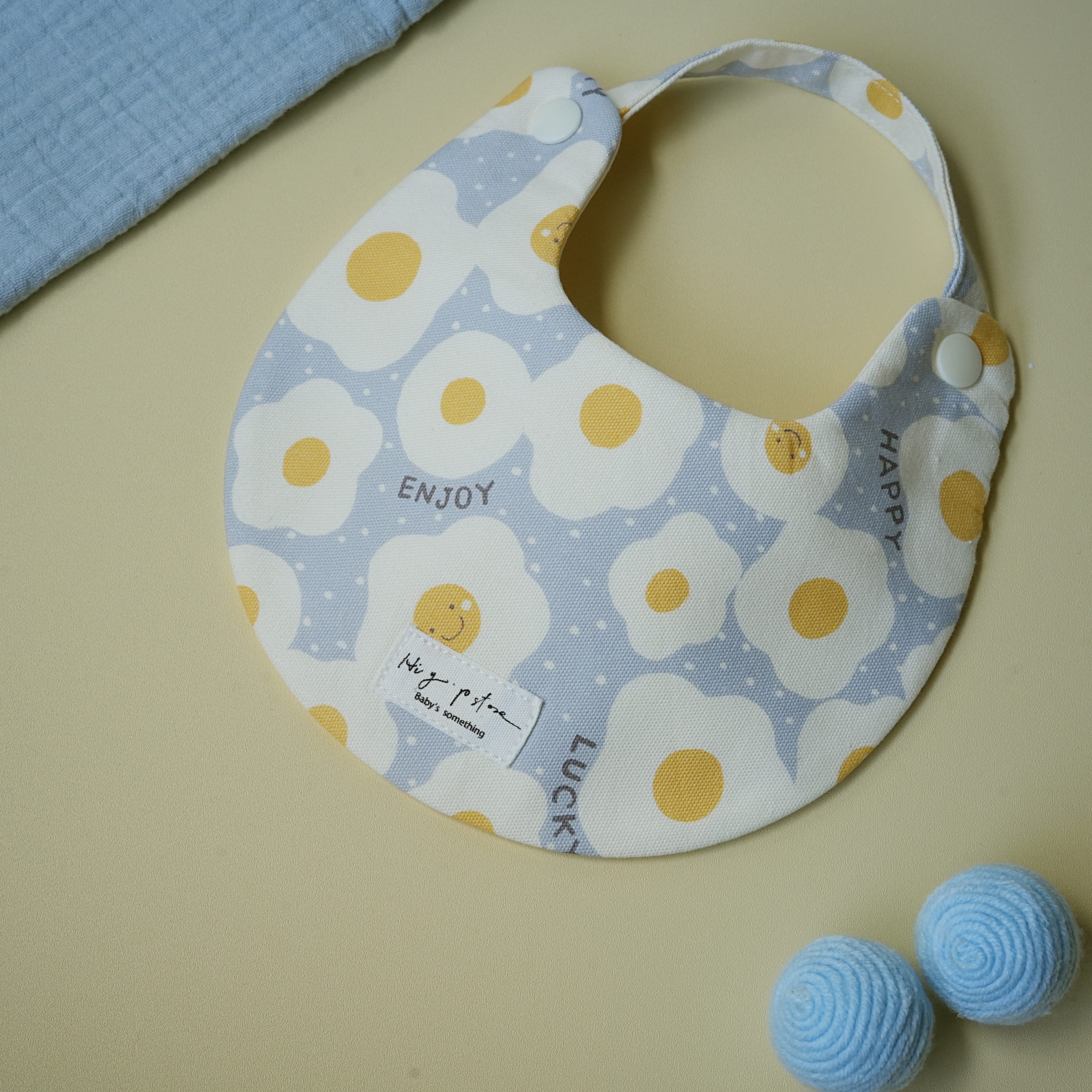 Hi Y.P store-手作圍兜-藍色微笑荷包蛋