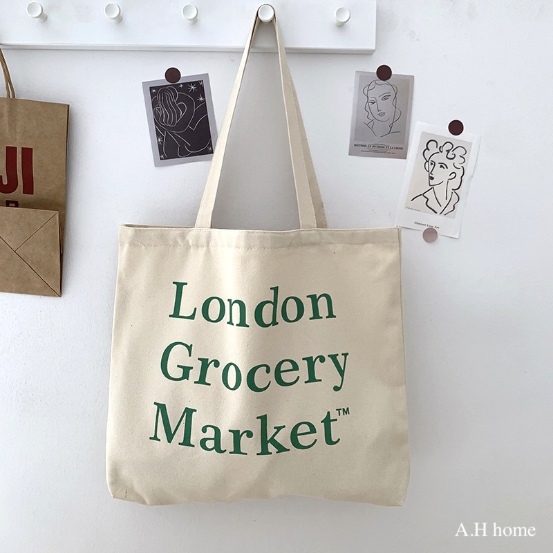 【ＡＨ570】韓國ins綠色字母拉鏈帆布包