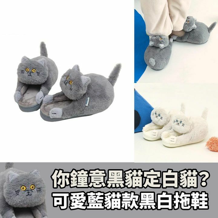 藍貓款黑白拖鞋