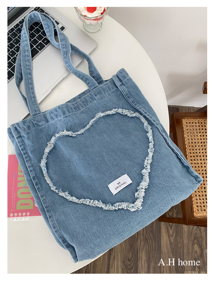 【ＡＨ571】韓國ins愛心水洗牛仔帆布包