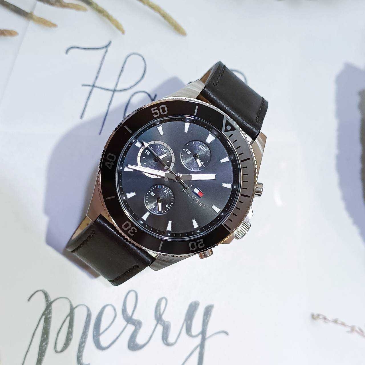 【Tommy Hilfiger】多功能銀鋼黑水鬼圈腕錶 1791984 46mm 現代鐘錶