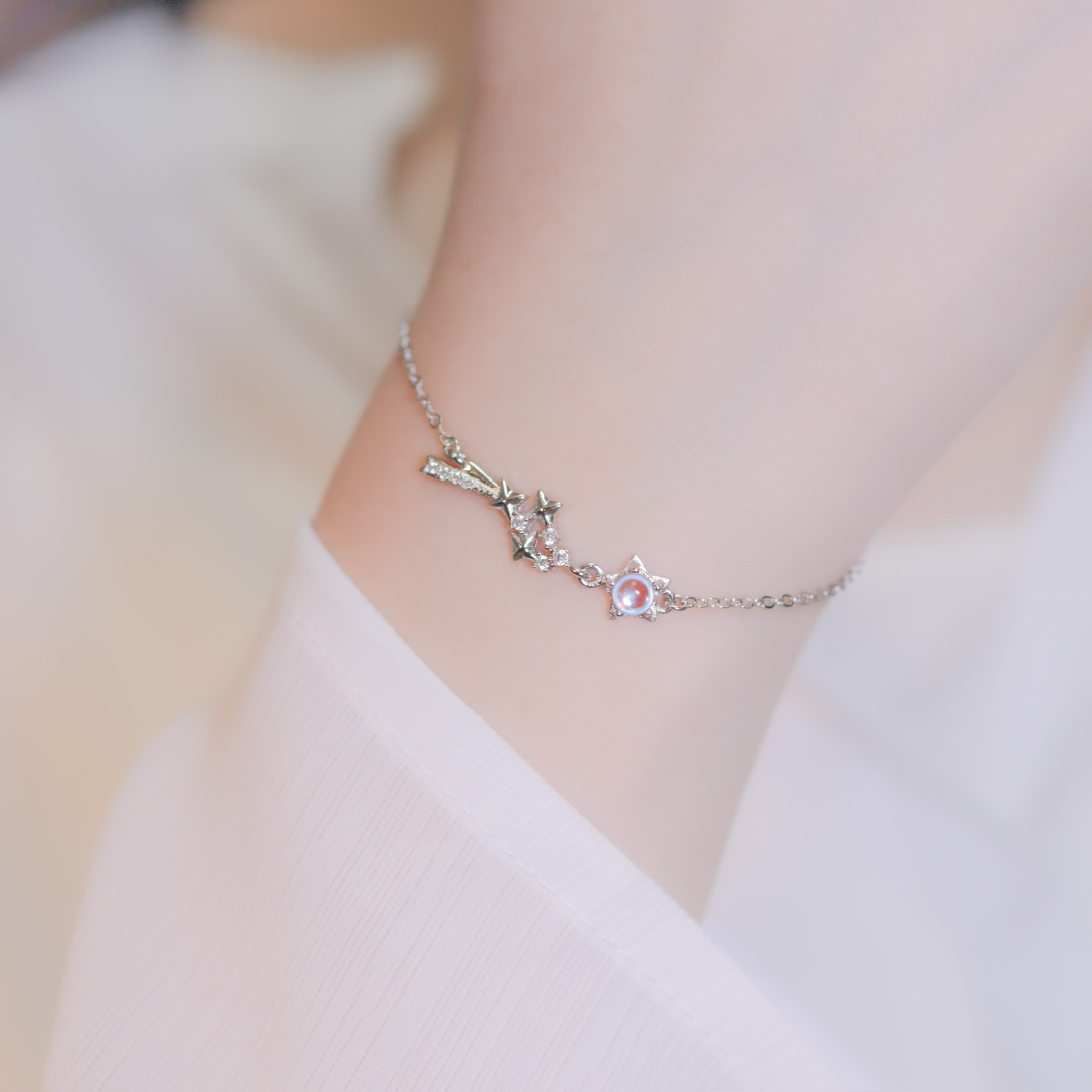 | 925 Silver・ White Gold | Crossed Star Track Bracelet | BR0849 |