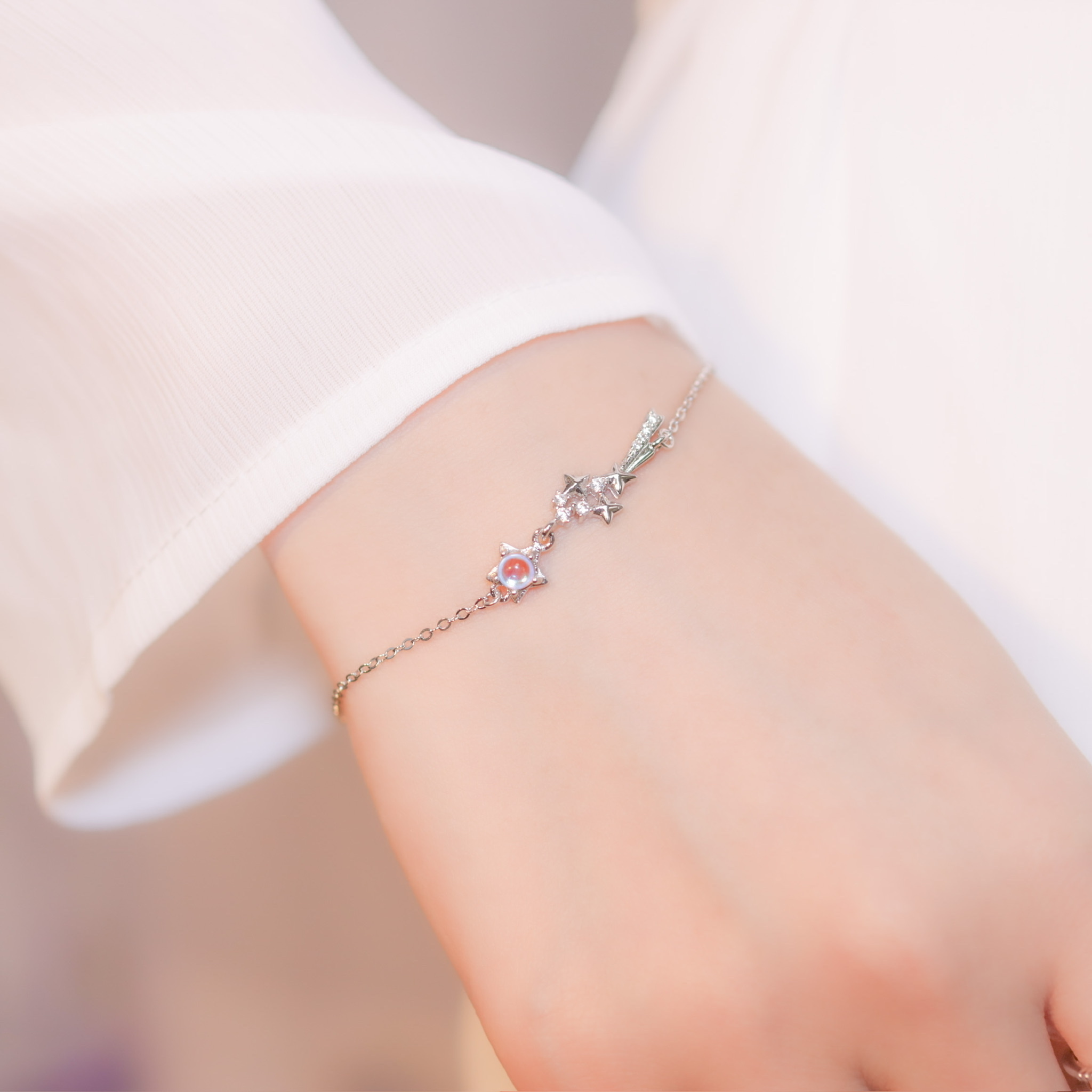 | 925 Silver・ White Gold | Crossed Star Track Bracelet | BR0849 |