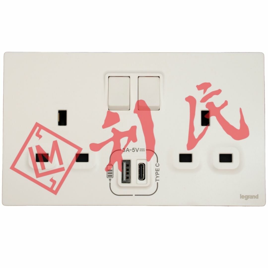 Legrand 羅格朗 MALLIA SENSES 13A 雙位開關插座 (帶USB&TYPE-C插頭) (陶瓷白/香檳金/深沙銀/子夜黑/深古銅)