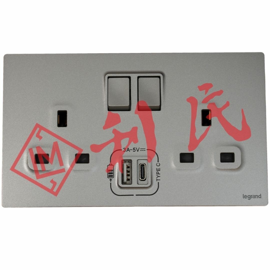 Legrand 羅格朗 MALLIA SENSES 13A 雙位開關插座 (帶USB&TYPE-C插頭) (陶瓷白/香檳金/深沙銀/子夜黑/深古銅)