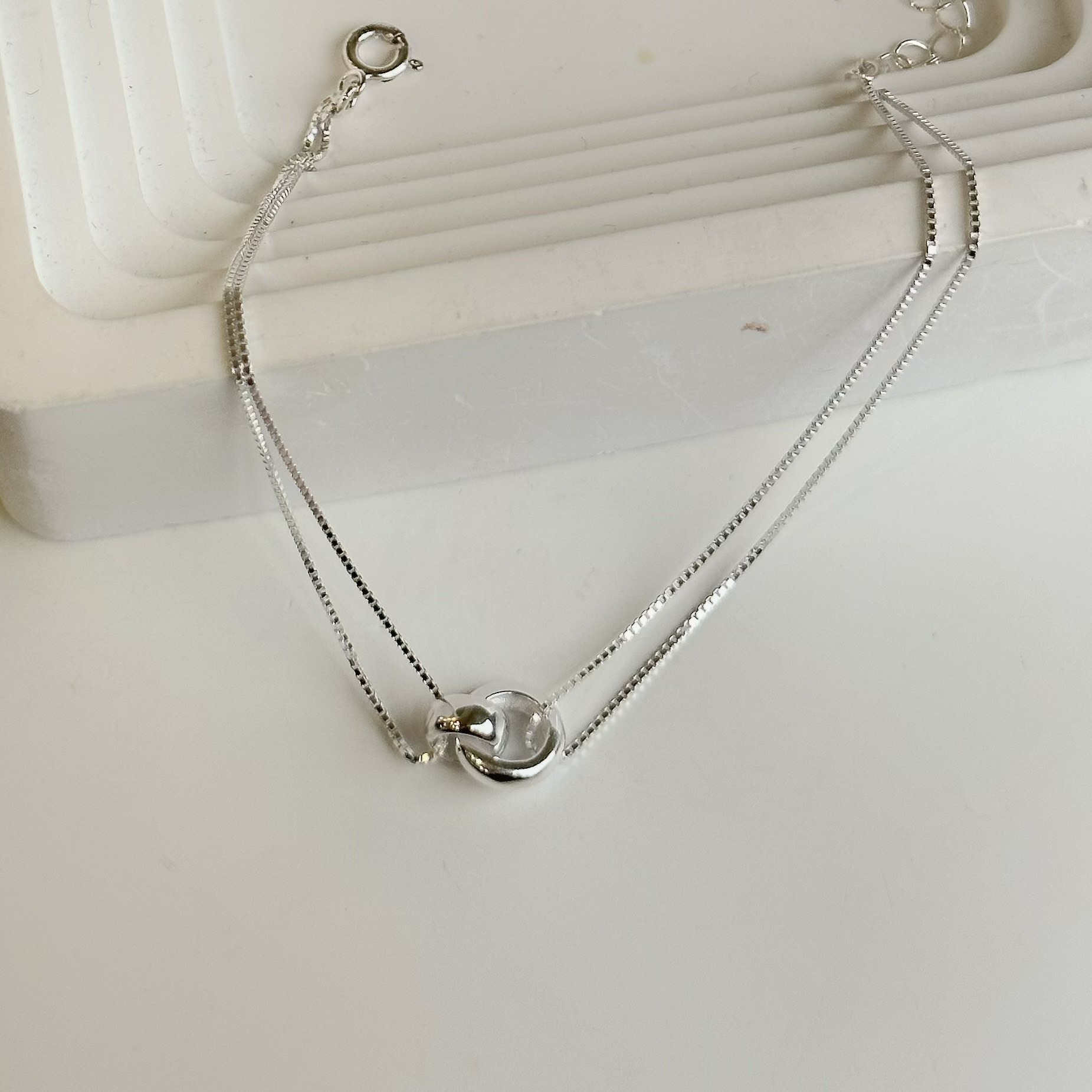 環環．雙圈相扣純銀手鍊