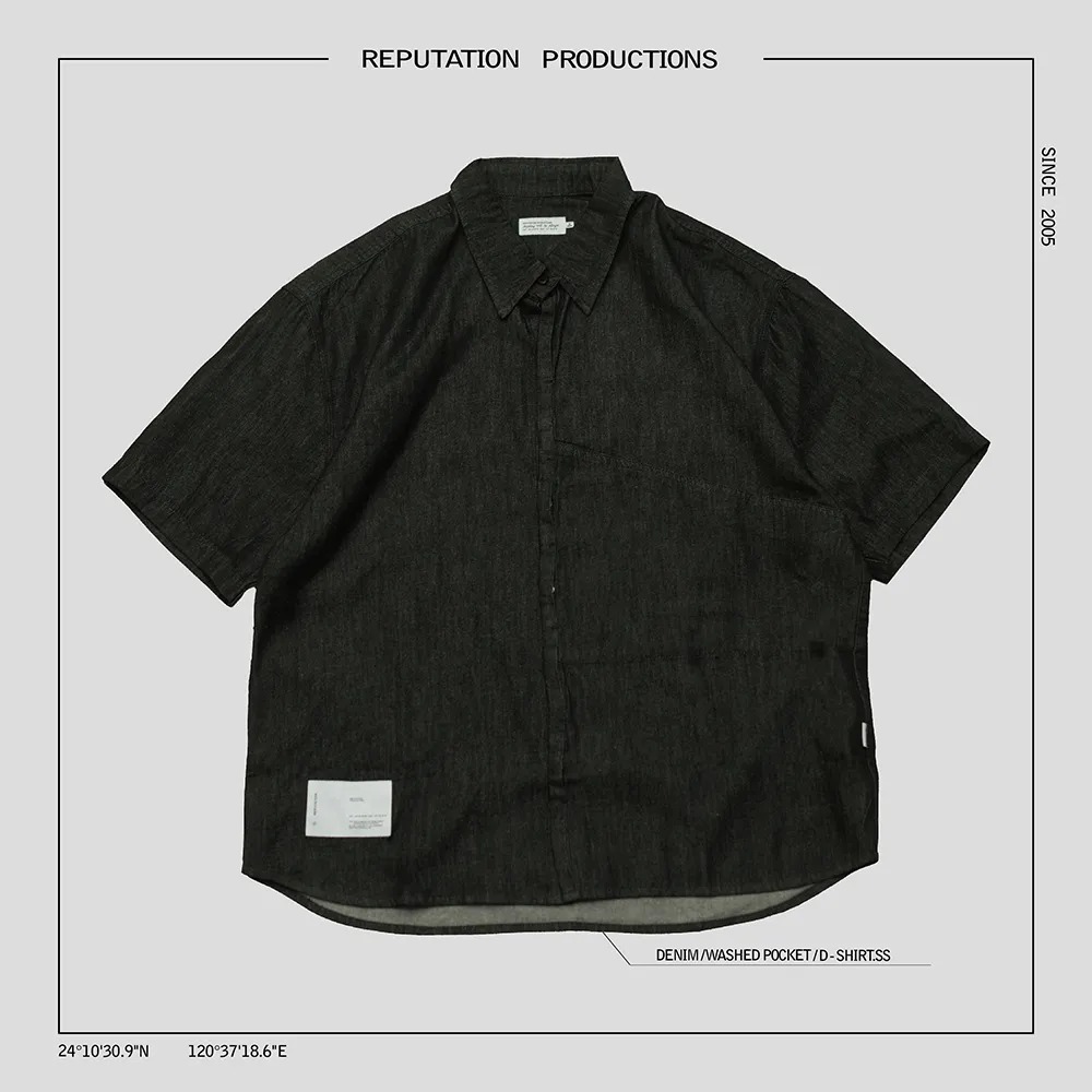 REPUTATION PRODUCTIONS® DENIM / WASHED POCKET / D - SHIRT.SS - 牛仔水洗衫 / 墨黑