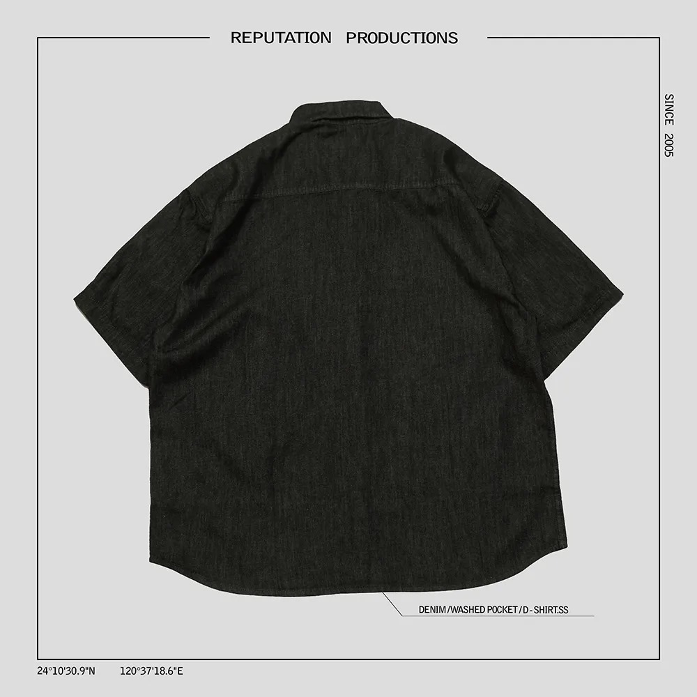 REPUTATION PRODUCTIONS® DENIM / WASHED POCKET / D - SHIRT.SS - 牛仔水洗衫 / 墨黑