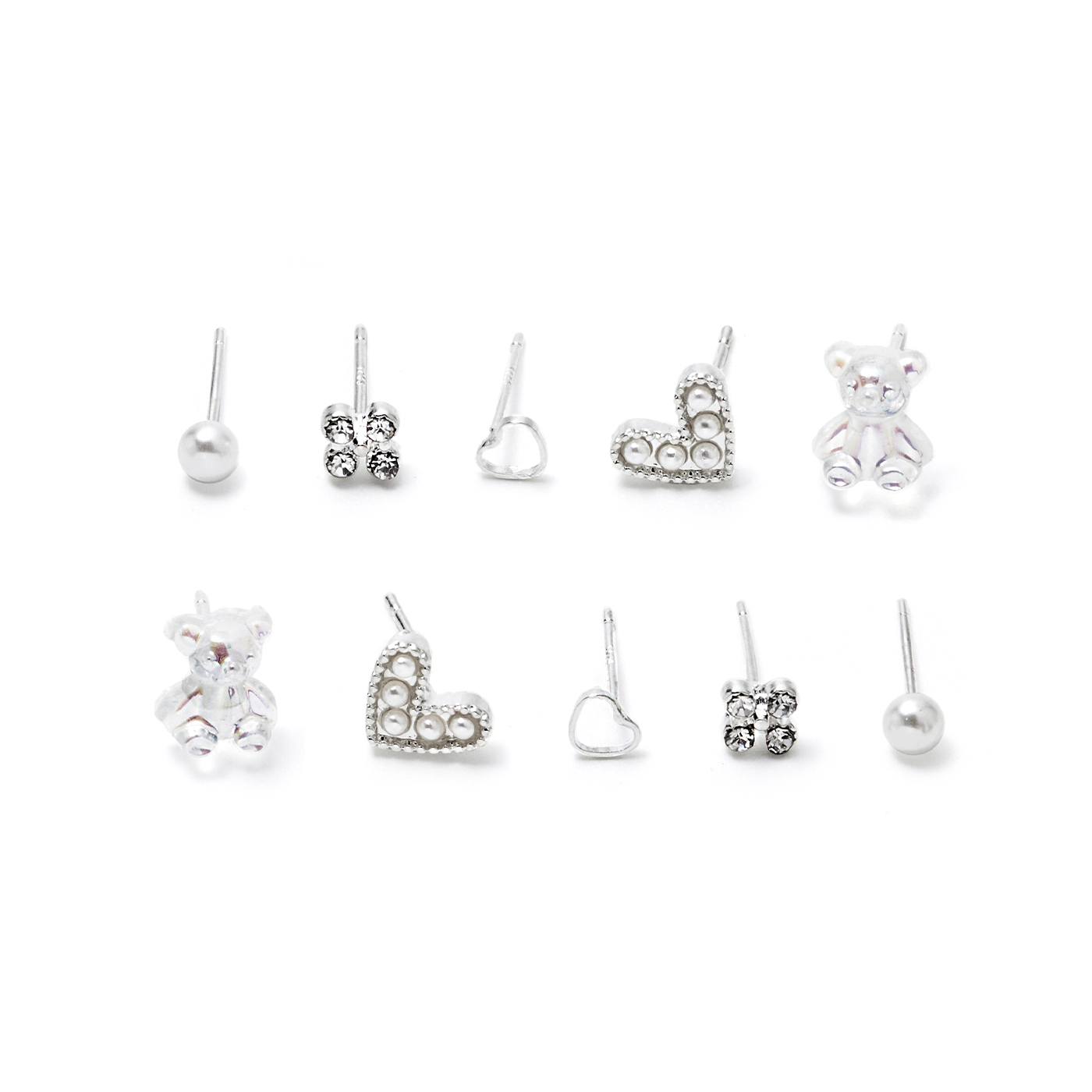 平價飾品,銀針,泰迪熊,愛心,珍珠,耳環組