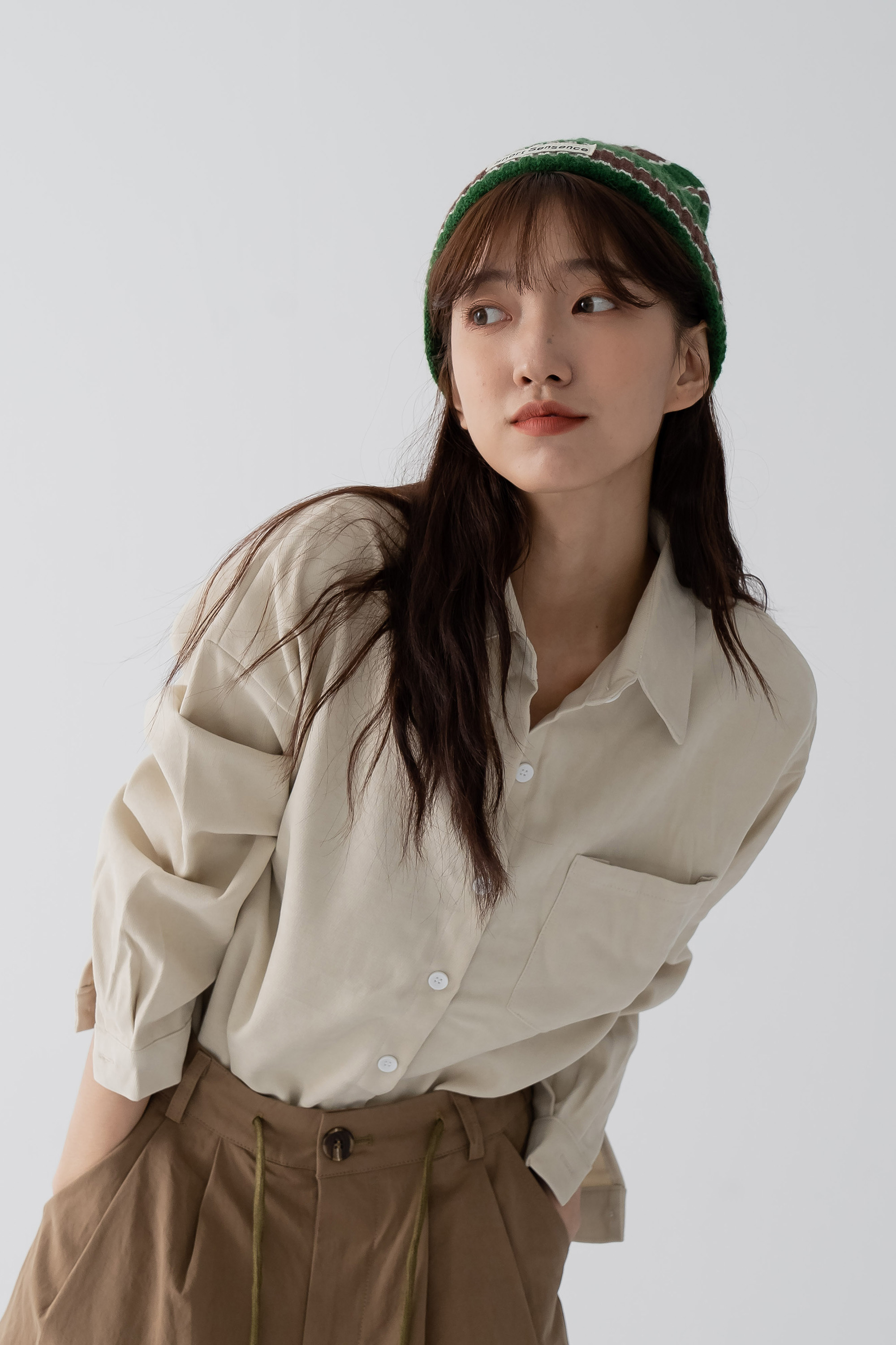 日系細紋燈芯絨長袖襯衫