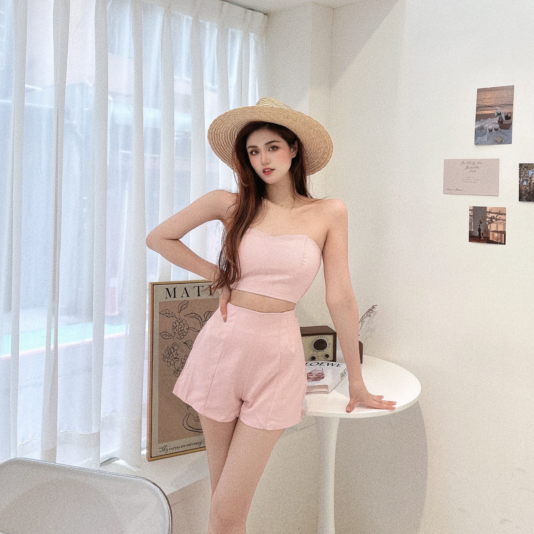 細格紋平口套裝/二色