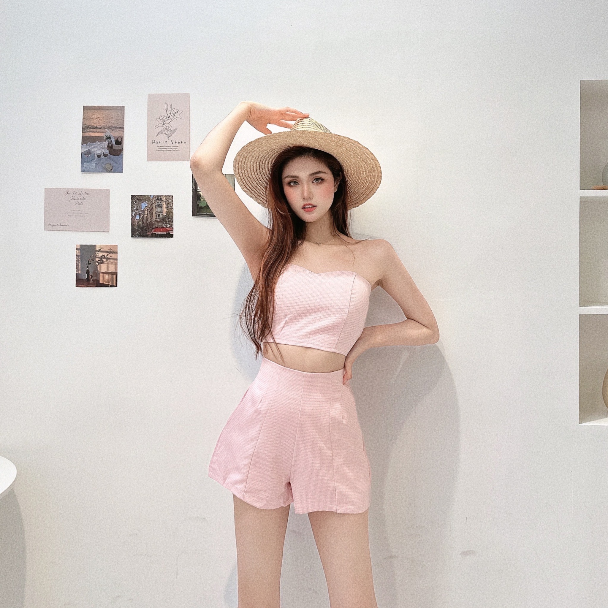 細格紋平口套裝/二色