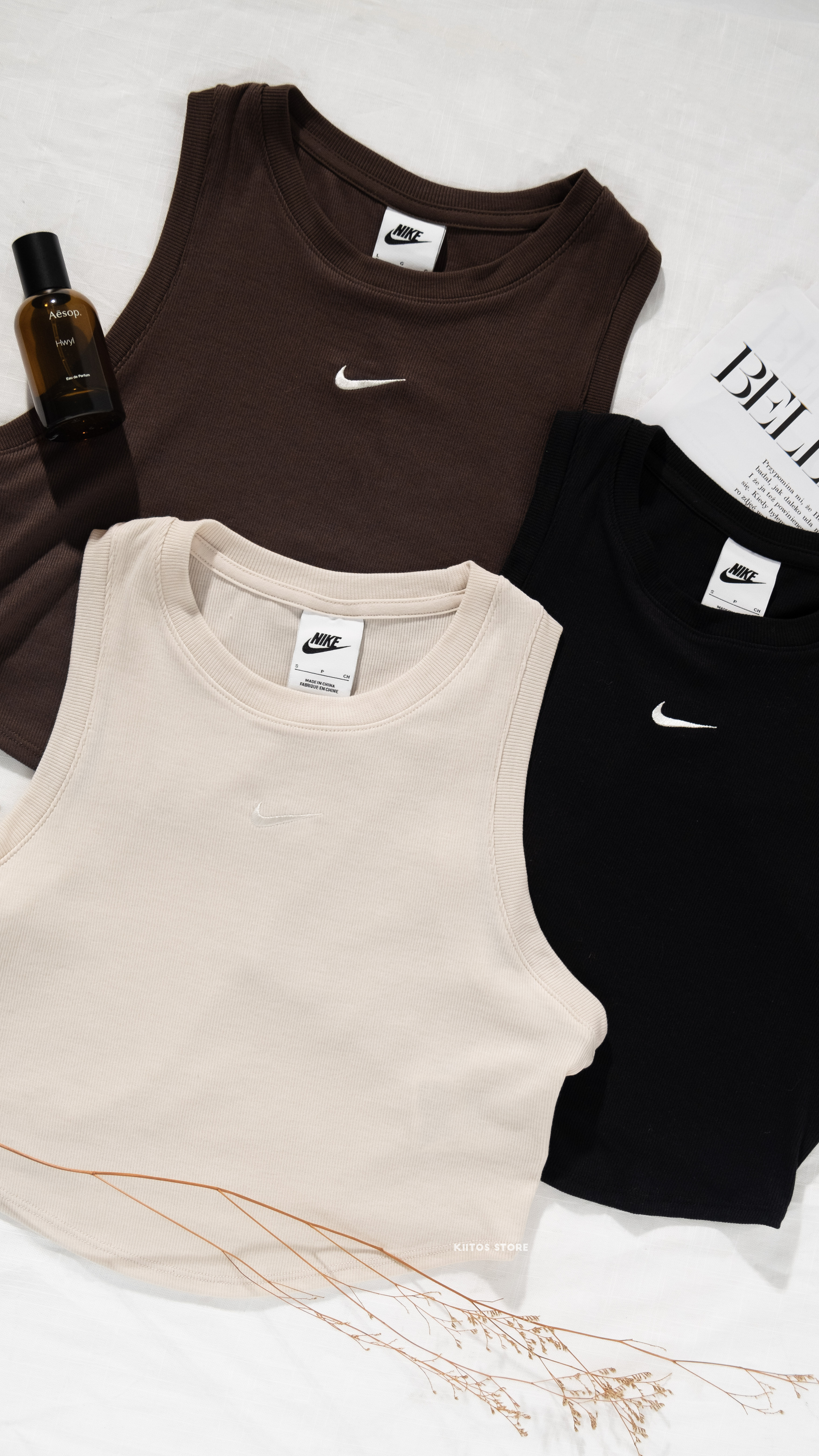 現貨 NIKE NSW 刺繡 短版螺紋 削肩背心 咖色 黑色 米色 FB8280-237 FB8280-010 FB8280-104