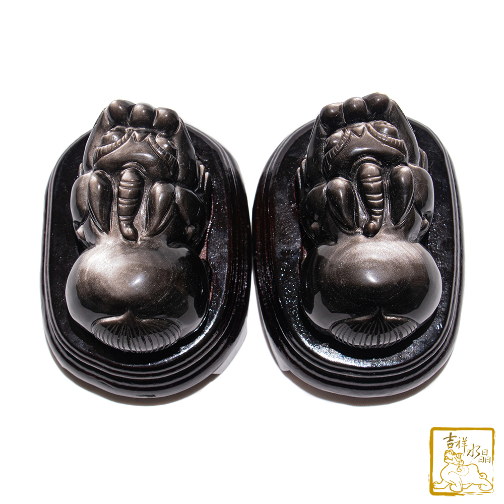 銀沙黑曜石貔貅一對 招財避邪 / 兩尺寸可挑