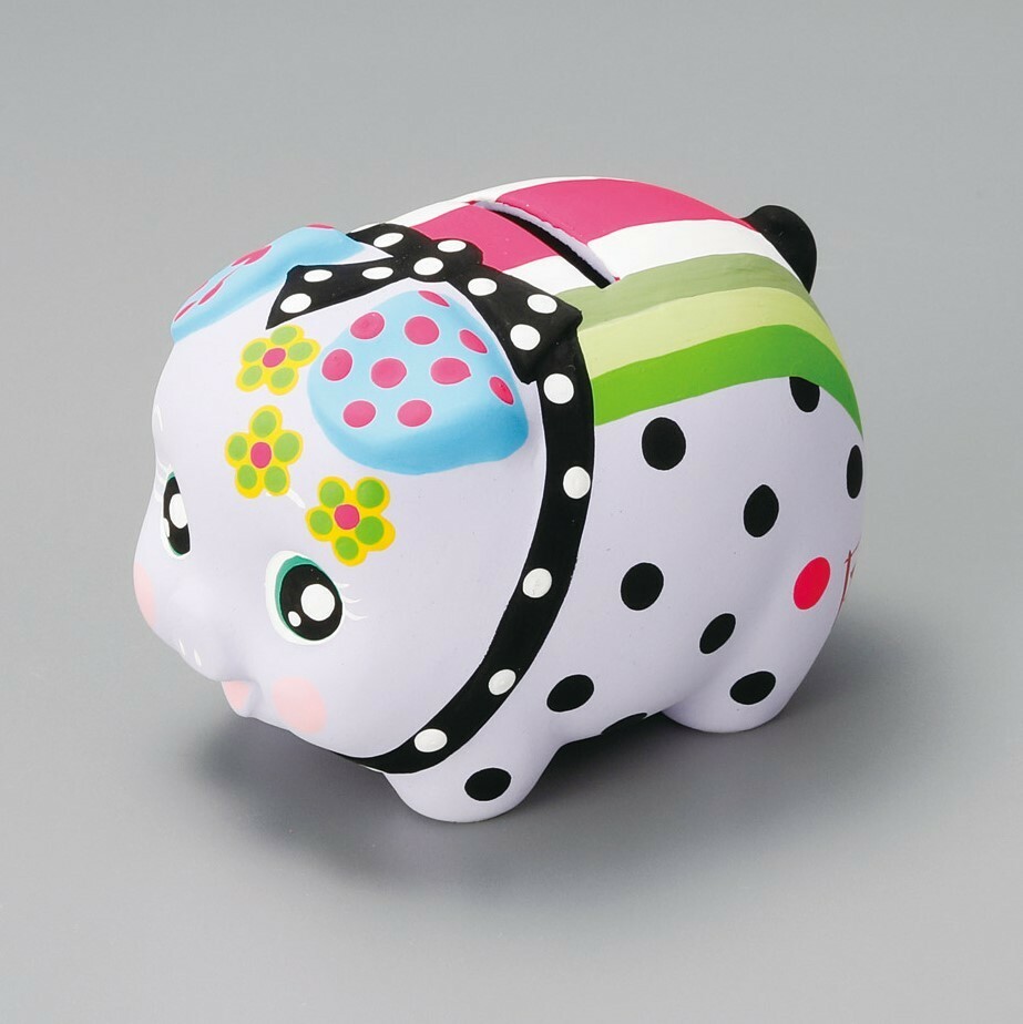 日式陶瓷豬仔錢罌(灰花)(小) (日本製)