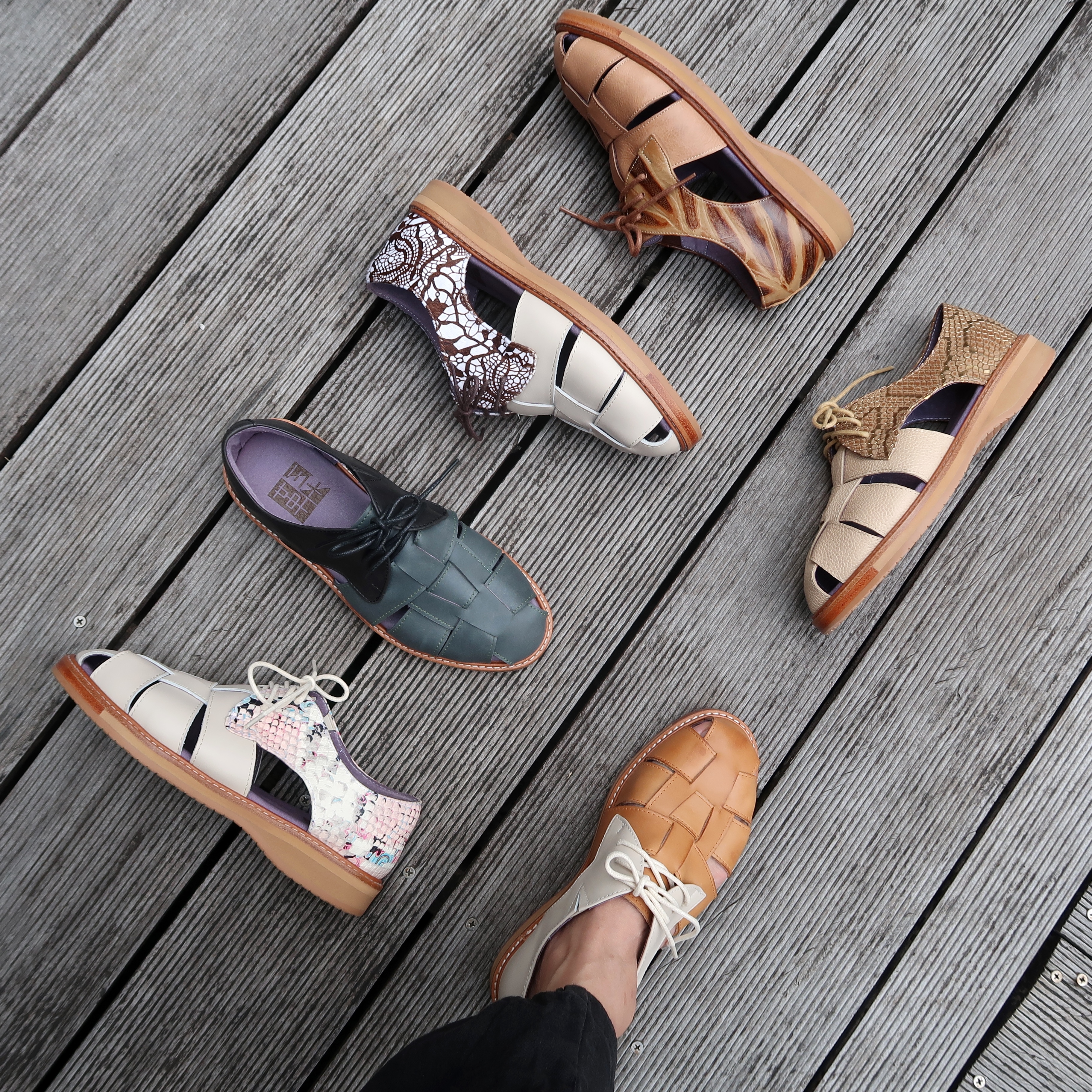 【昂首闊步】MIT台灣製造內外全真皮懶人涼鞋休閒底台魚骨手工編織羅馬涼鞋