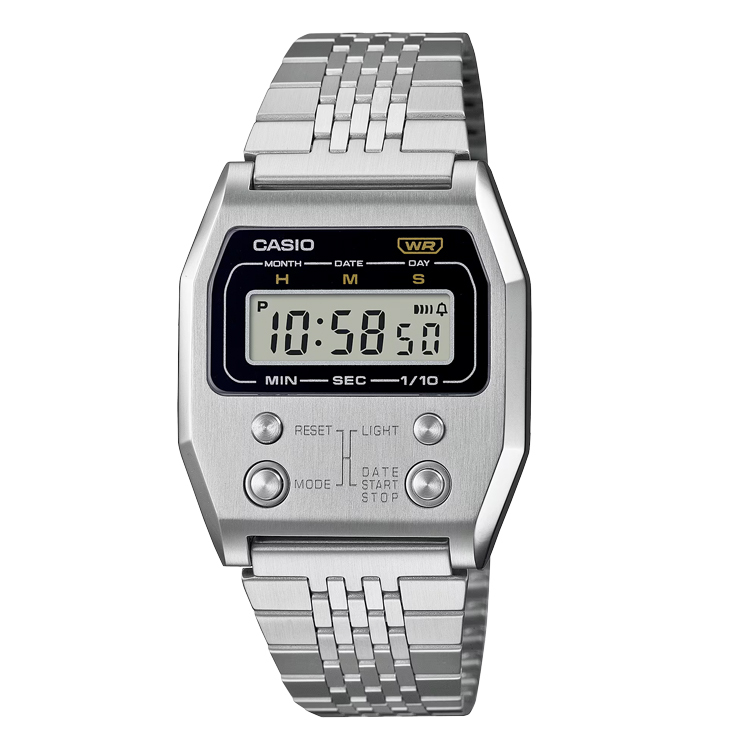 Casio A1100D-1 銀色 全不鏽鋼 方形復古跳字錶
