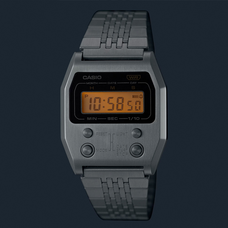 Casio A1100D-1 銀色 全不鏽鋼 方形復古跳字錶