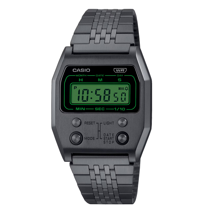 Casio A1100B-1 黑色 全不鏽鋼 方形復古跳字錶
