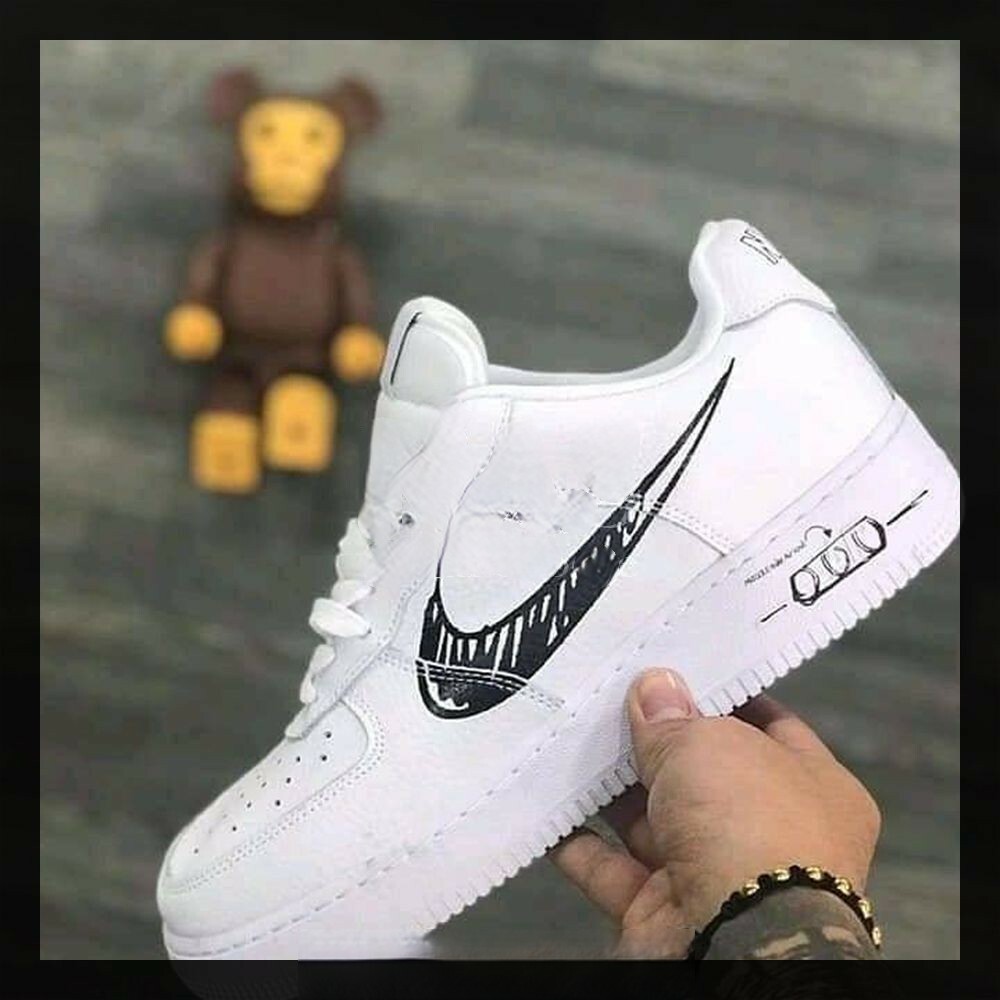 韓國 Nike Air Force 1 手繪 彩繪 塗鴉 全白 休閒鞋 潮流 百搭 CW7581-101