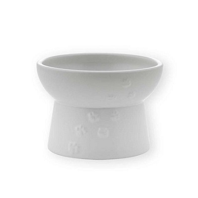 日本直送 貓壹Necoichi 貓貓高腳瓷食碗 - 快樂用餐(日本版) - 白色
