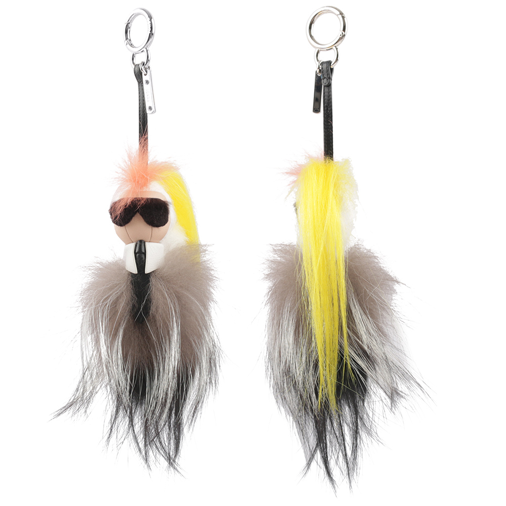 【FENDI】迷你卡爾造型吊飾/鑰匙圈(粉色/黃色) FE28000010