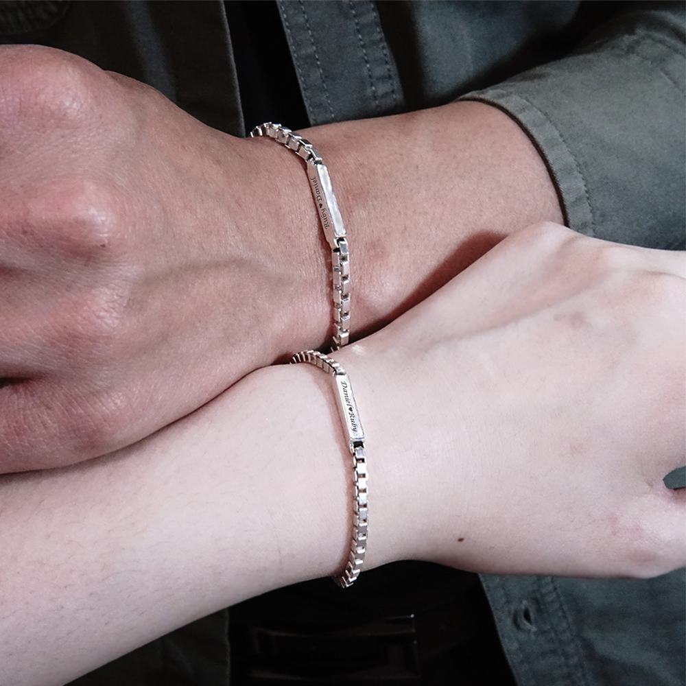 誓約手鍊 情侶款刻字對鍊【雙面刻字】925純銀情人銀飾