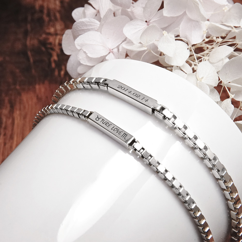 誓約手鍊 情侶款刻字對鍊【雙面刻字】925純銀情人銀飾