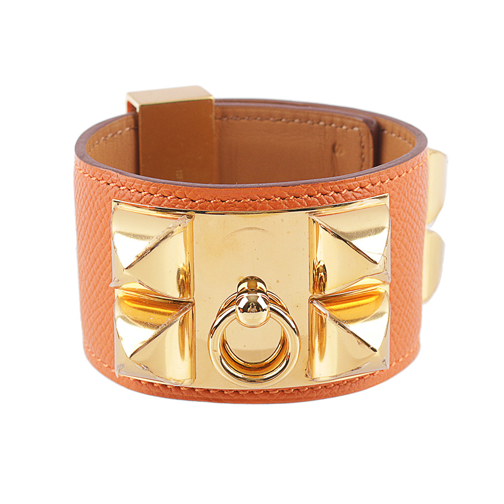 【HERMES】EPSOM皮 鉚釘金釦CDC手環 (S)(橘色)