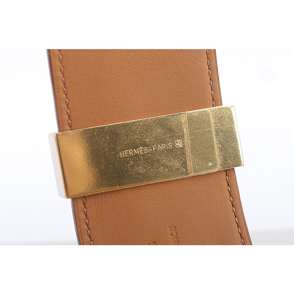【HERMES】EPSOM皮 鉚釘金釦CDC手環 (S)(橘色)