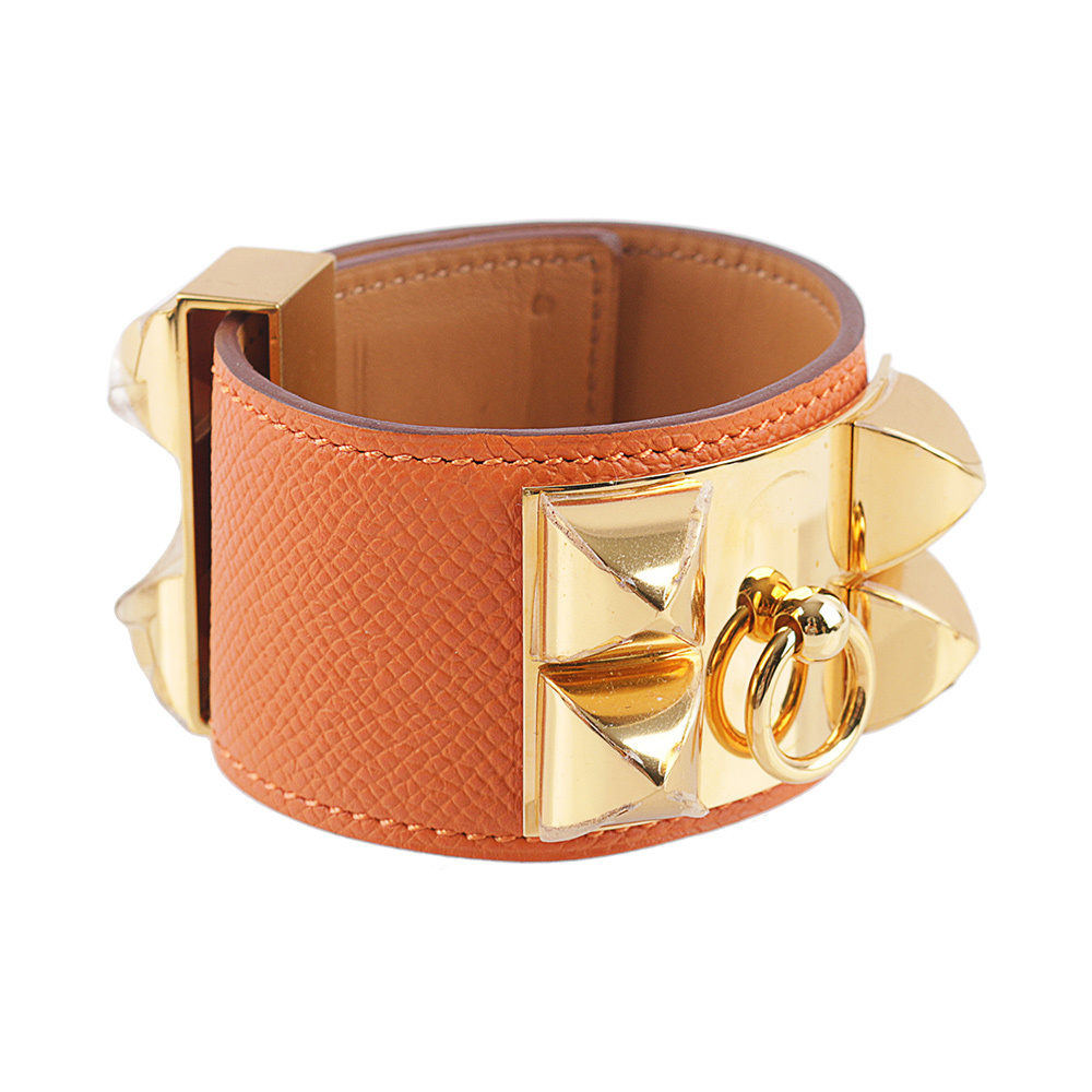【HERMES】EPSOM皮 鉚釘金釦CDC手環 (S)(橘色)