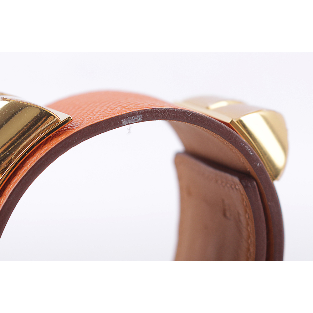 【HERMES】EPSOM皮 鉚釘金釦CDC手環 (S)(橘色)