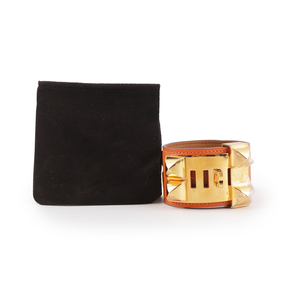 【HERMES】EPSOM皮 鉚釘金釦CDC手環 (S)(橘色)