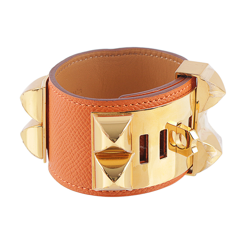 【HERMES】EPSOM皮 鉚釘金釦CDC手環 (S)(橘色)