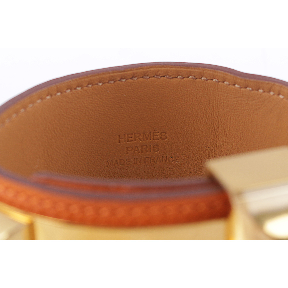 【HERMES】EPSOM皮 鉚釘金釦CDC手環 (S)(橘色)