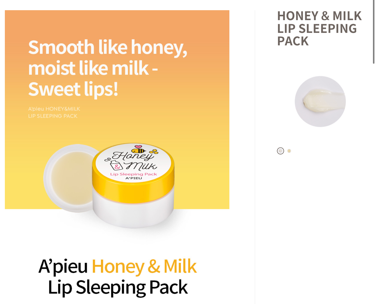 《現貨》A'PIEU Honey & Milk Lip Sleeping Pack 6.7g
